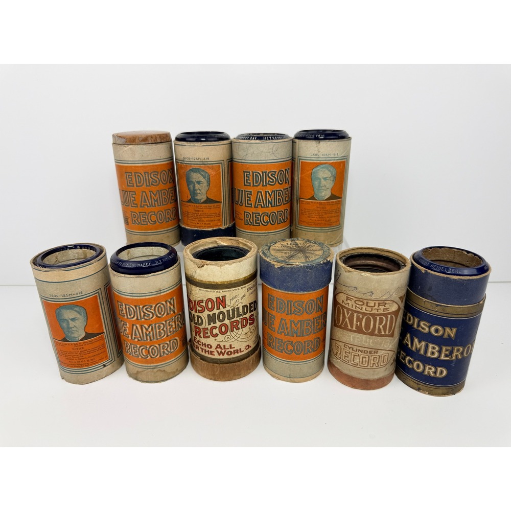 Vintage Edison Blue Amberol Gold Moulded Oxford Phonograph Records 10pc -BD